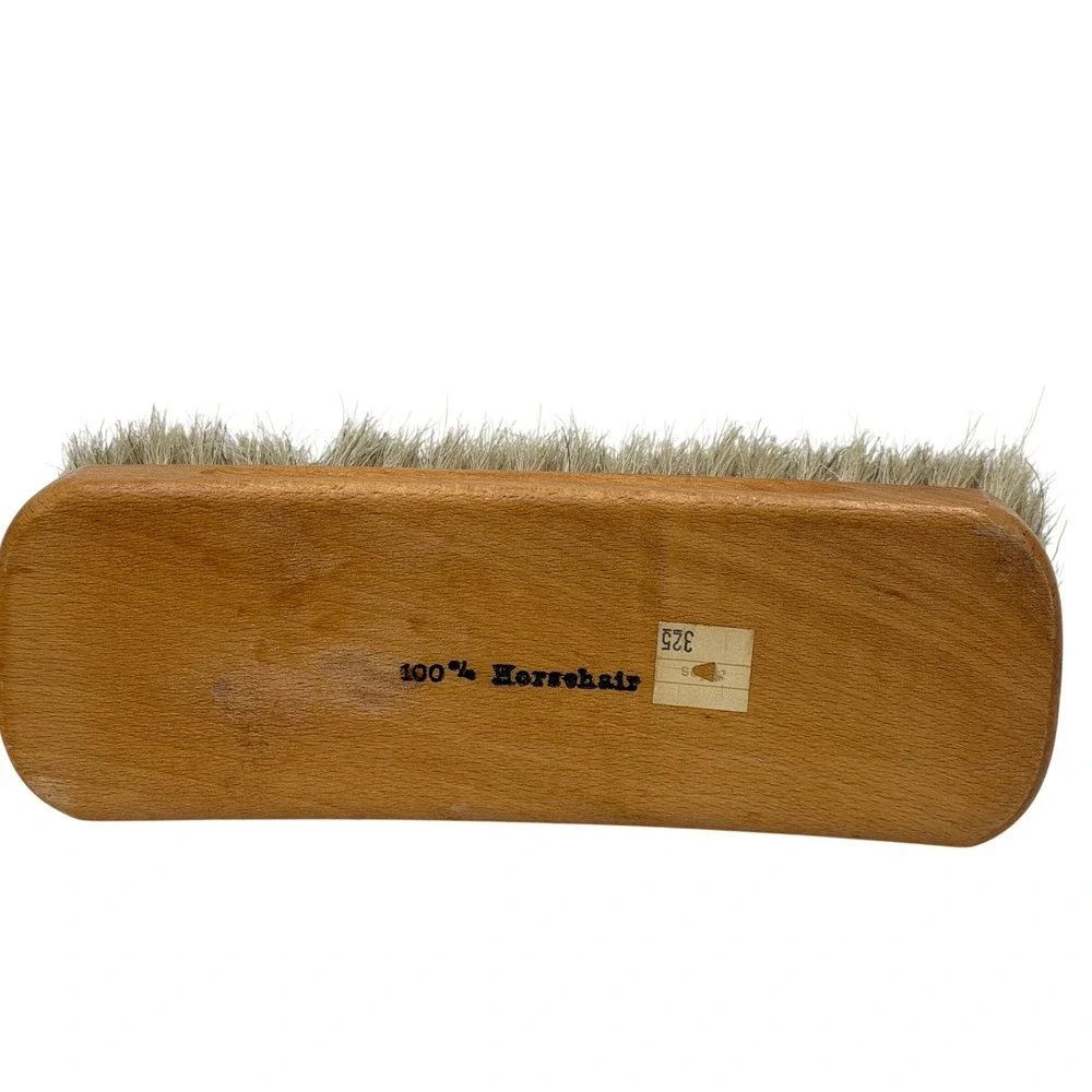 Vtg 100% Horsehair Shoe Boot Shine Soft Brush Wood Handle Leather Buffing 8